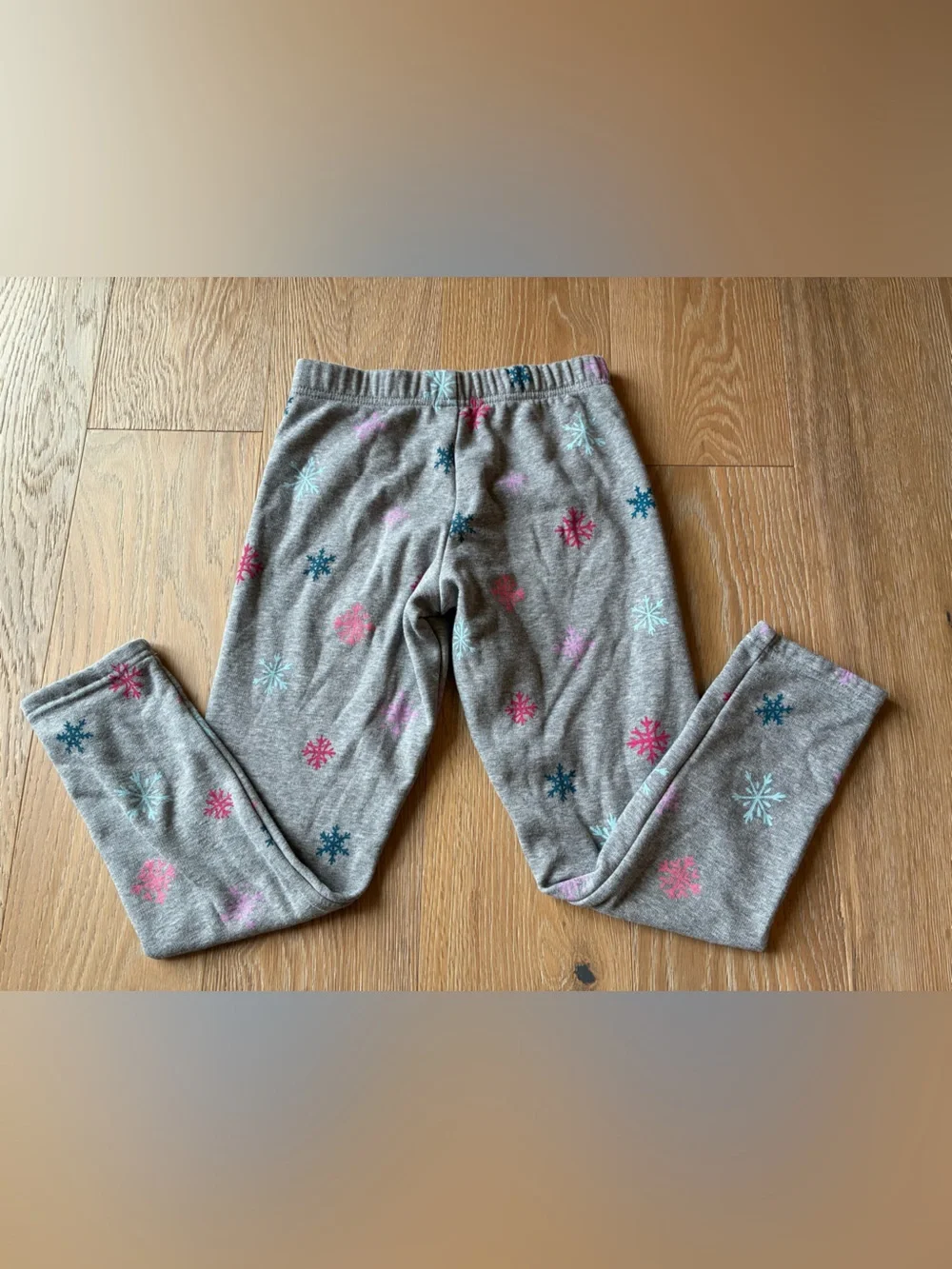 Carter's Girls Fleece Lined Leggings Size 10 Grey with Pink and Blue Snowflakes